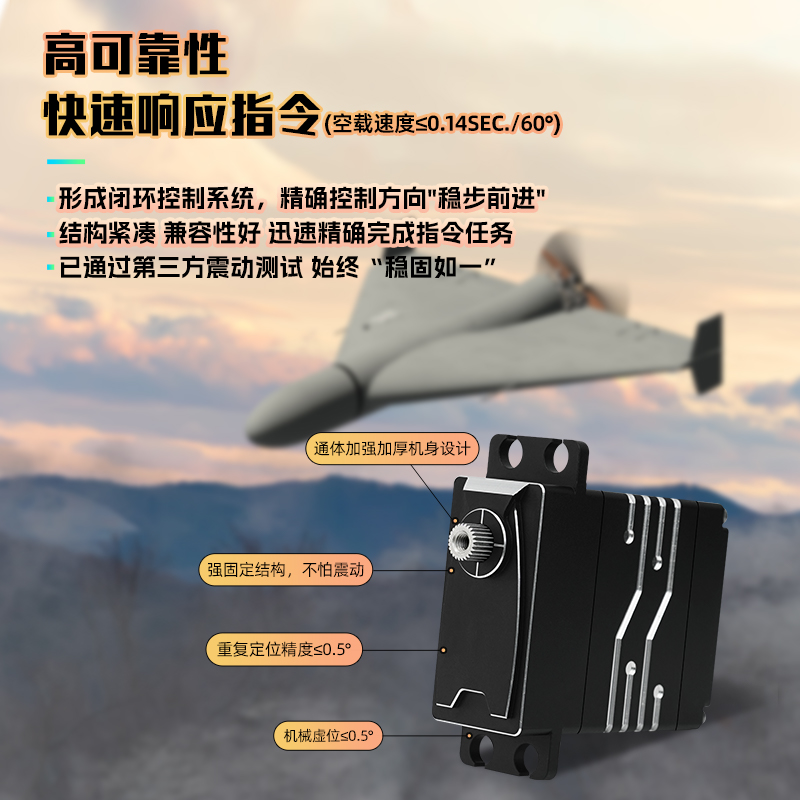 DS-W007军工级扁身无刷舵机 6N·m大扭矩耐低温防水无人机专用高精度舵机——广东德晟智能