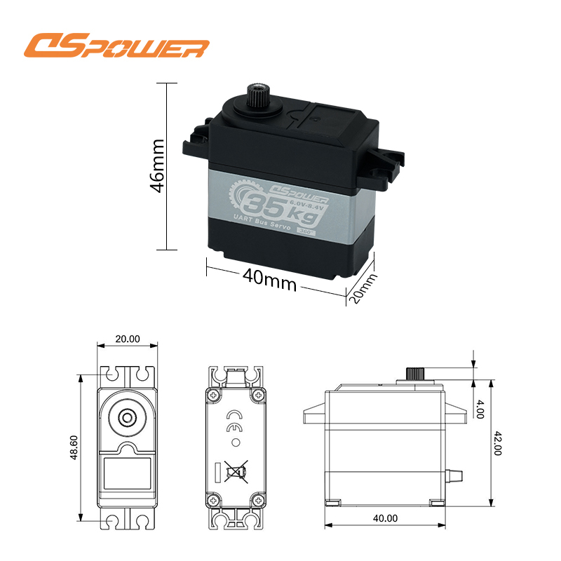 DS-R003D 35KG工业舵机｜全钢齿大扭力360°控制｜RS485协议磁编传感器｜机器人机械臂高精度驱动解决方案